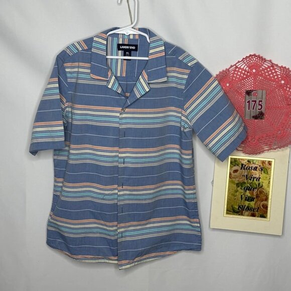 Lands' End Boys Blue Striped Button-Down Shirt Size XL (14-16) - Picture 3 of 9